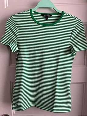 Lauren Ralph Lauren Green and White Striped Top